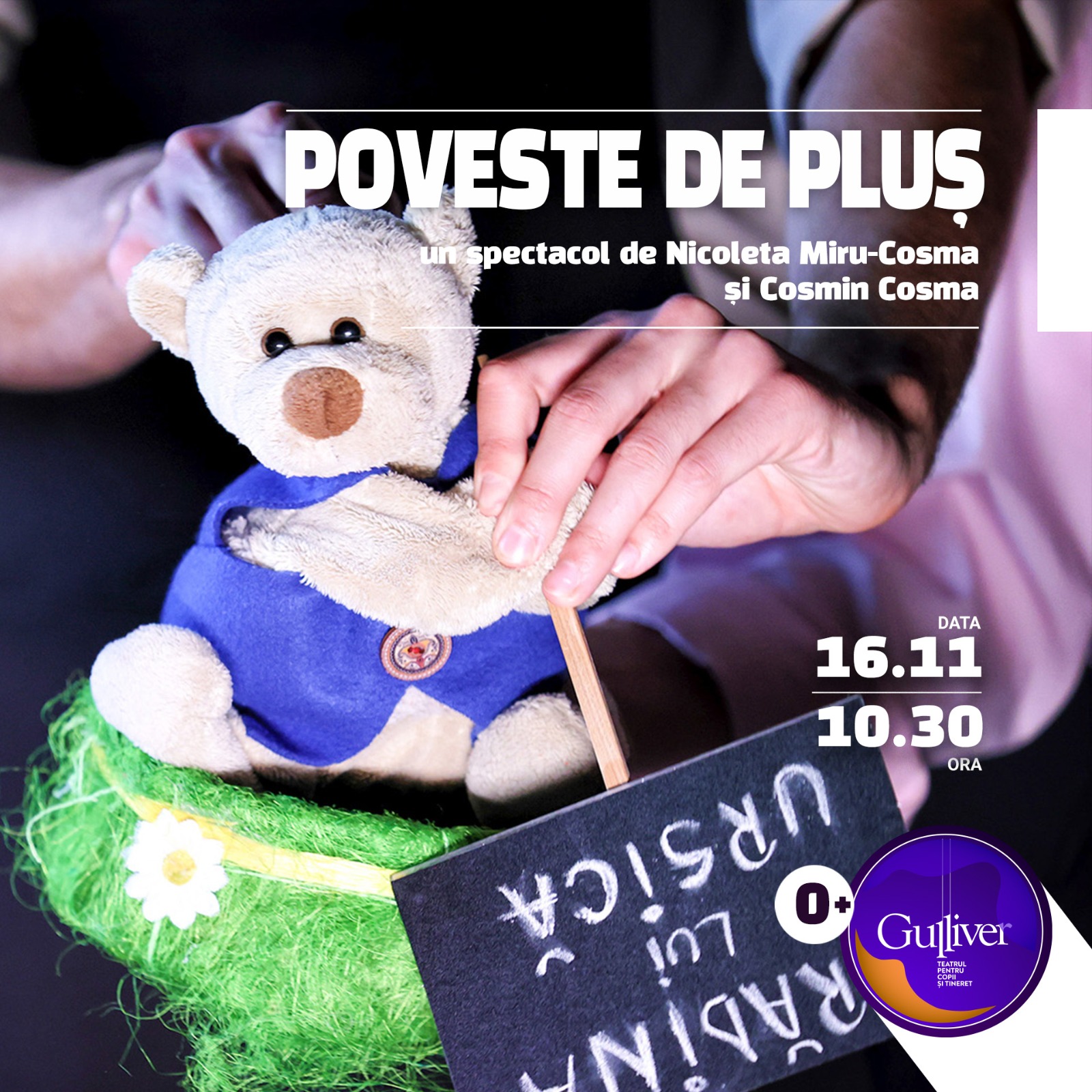 Ursică și a lui ”Poveste de pluș” te așteaptă duminică la Teatrul ”Gulliver”